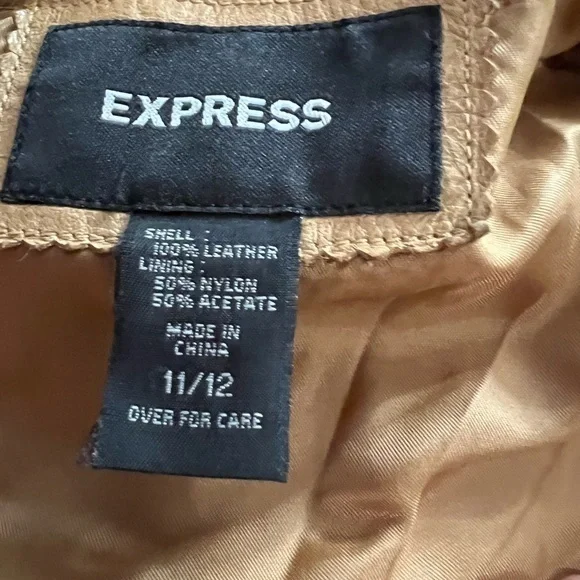 EXPRESS Y2K Vintage Camel Tan Belted Leather Jacket Trench Coat 12